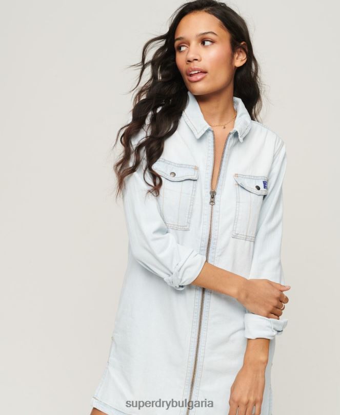 Superdry облекло N00H2543 светло синьо Жени дънкова рокля с риза