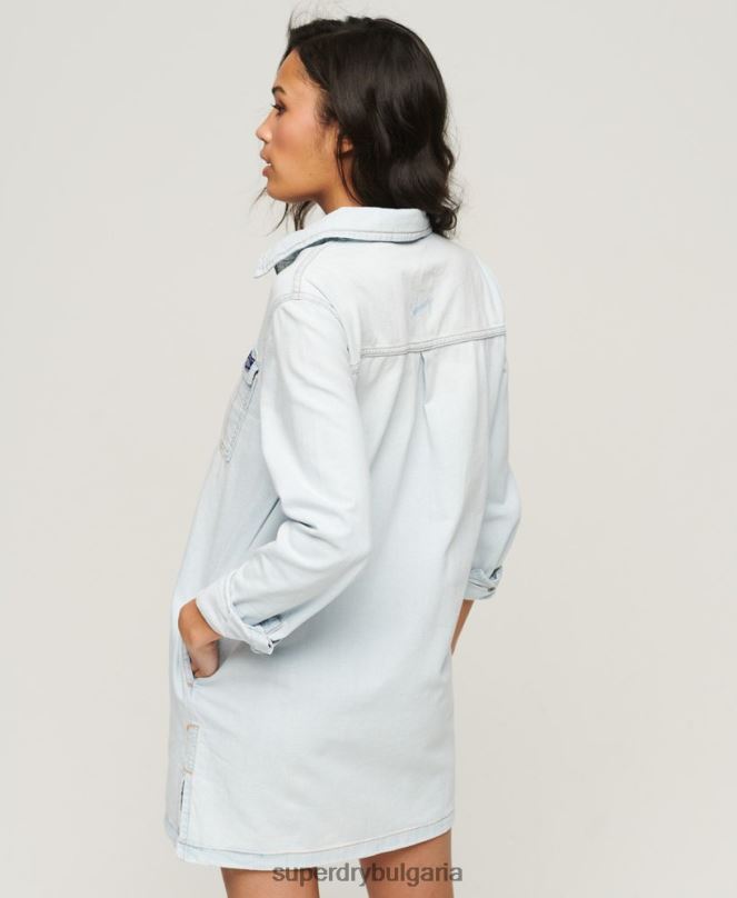 Superdry облекло N00H2543 светло синьо Жени дънкова рокля с риза