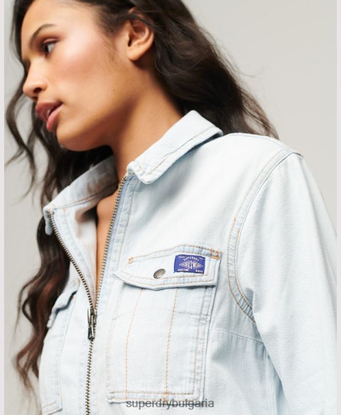 Superdry облекло N00H2543 светло синьо Жени дънкова рокля с риза
