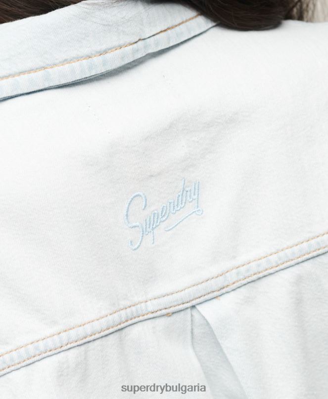 Superdry облекло N00H2543 светло синьо Жени дънкова рокля с риза