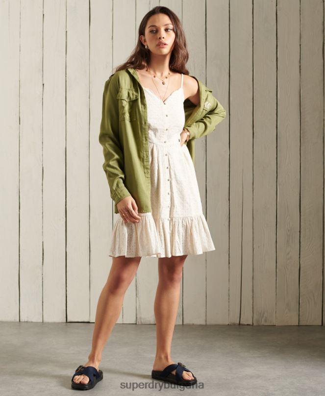 Superdry облекло N00H2544 сметана Жени мини рокля broderie