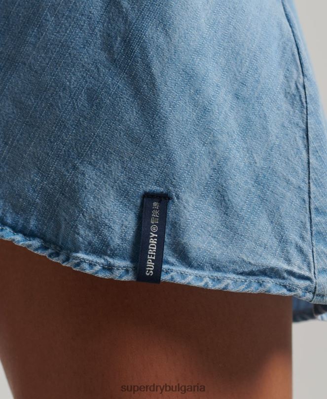 Superdry облекло N00H2546 син Жени ретро мини рокля с обвивка