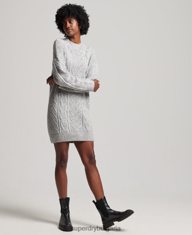 Superdry облекло N00H2548 сиво Жени трикотажна рокля florence кабел