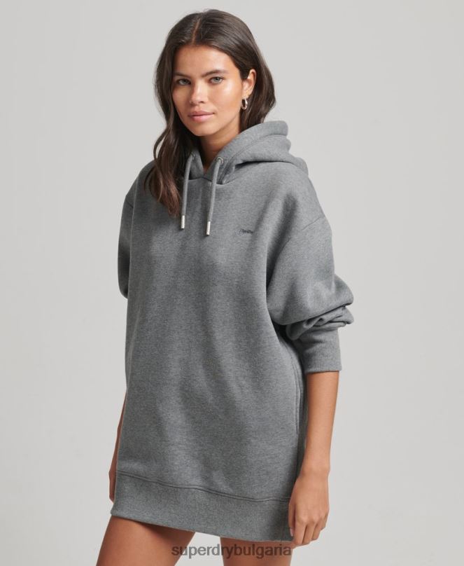 Superdry облекло N00H2554 сиво Жени спортна рокля с бродирано лого от органичен памук