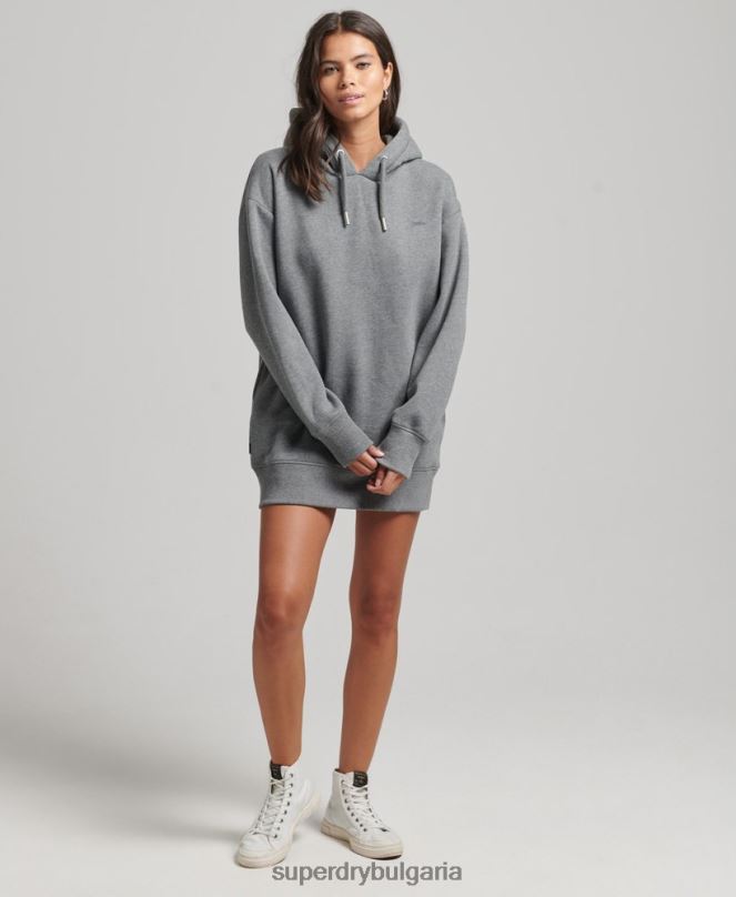 Superdry облекло N00H2554 сиво Жени спортна рокля с бродирано лого от органичен памук