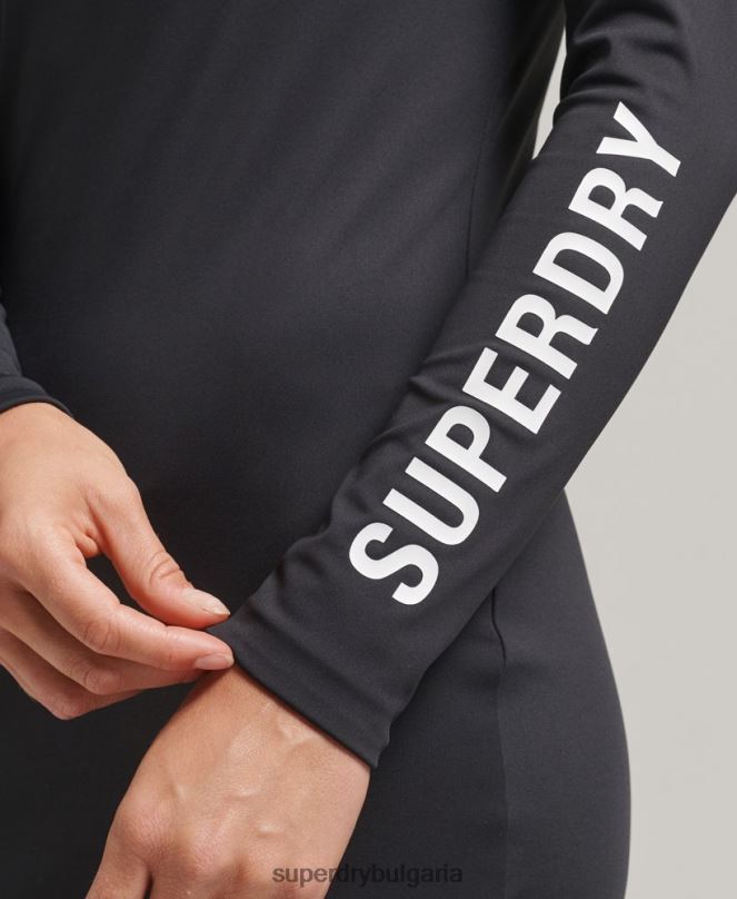 Superdry облекло N00H6518 черен Жени мини рокля по тялото с дълъг ръкав