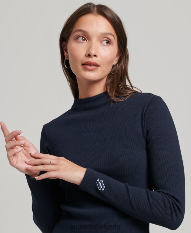 Superdry облекло N00H6534 военноморски флот Жени мини рокля по тялото с дълъг ръкав