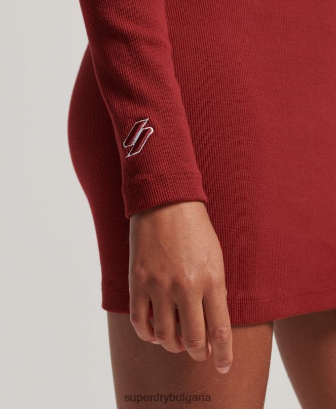 Superdry облекло N00H6603 червен Жени мини рокля по тялото с дълъг ръкав