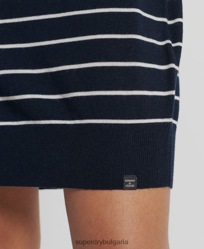 Superdry облекло N00H6604 военноморски флот Жени мини рокля от мериносово плетиво на studios
