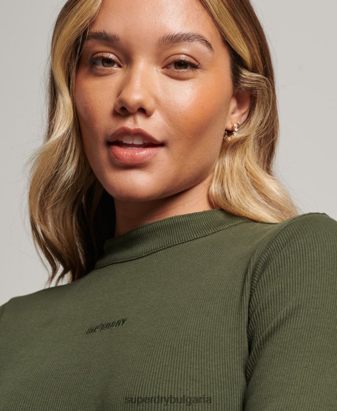 Superdry облекло N00H6666 каки Жени мини рокля по тялото с дълъг ръкав