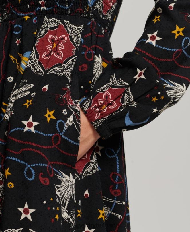Superdry облекло N00H6718 черен Жени дълга пушена рокля