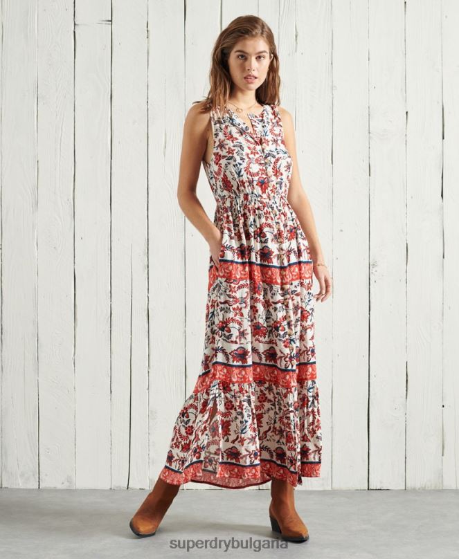 Superdry облекло N00H6783 бяло Жени макси рокля luci