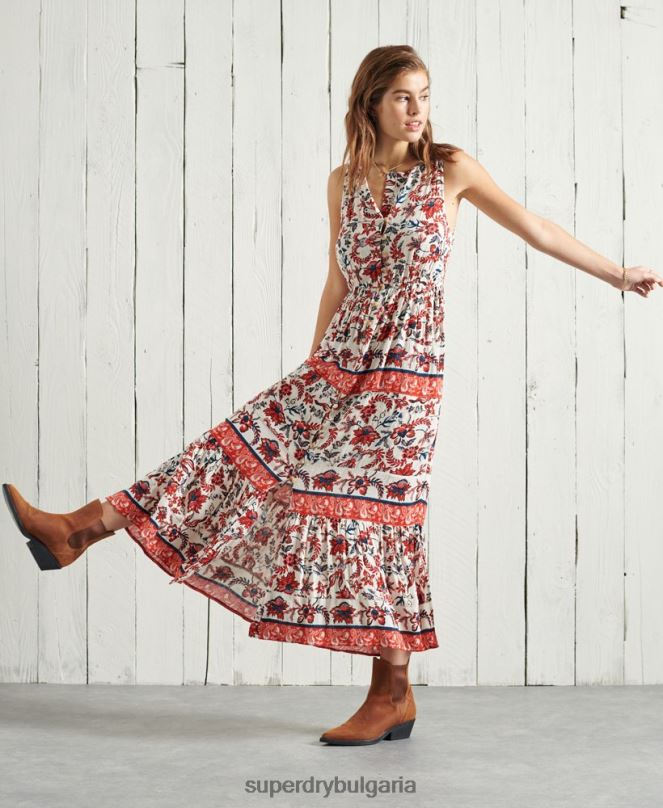 Superdry облекло N00H6783 бяло Жени макси рокля luci