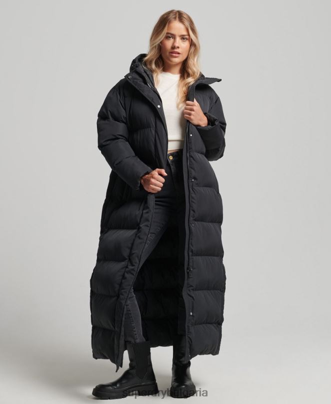 Superdry облекло N00H3578 черен Жени макси пухено палто с качулка