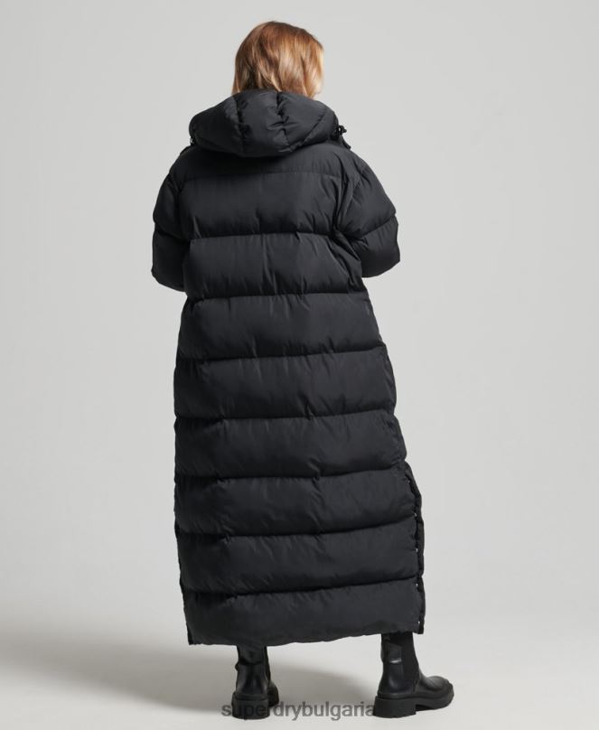 Superdry облекло N00H3578 черен Жени макси пухено палто с качулка