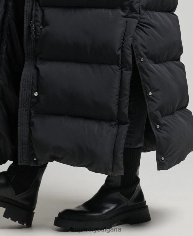 Superdry облекло N00H3578 черен Жени макси пухено палто с качулка