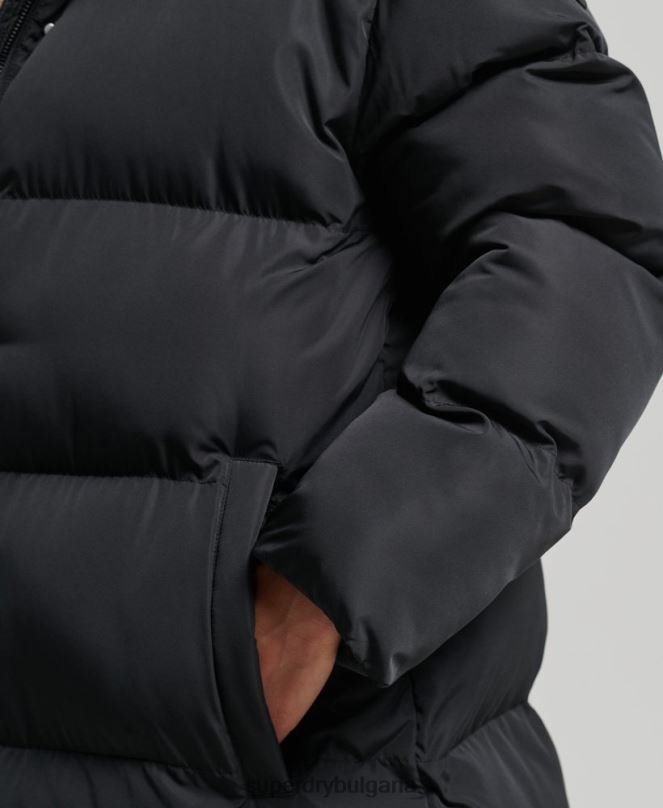 Superdry облекло N00H3578 черен Жени макси пухено палто с качулка