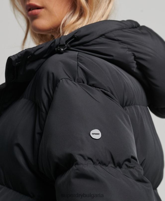 Superdry облекло N00H3578 черен Жени макси пухено палто с качулка