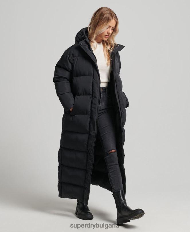 Superdry облекло N00H3578 черен Жени макси пухено палто с качулка
