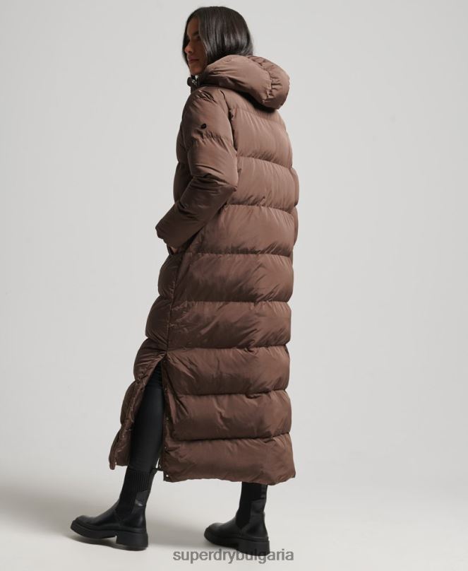Superdry облекло N00H3579 кафяво Жени макси пухено палто с качулка