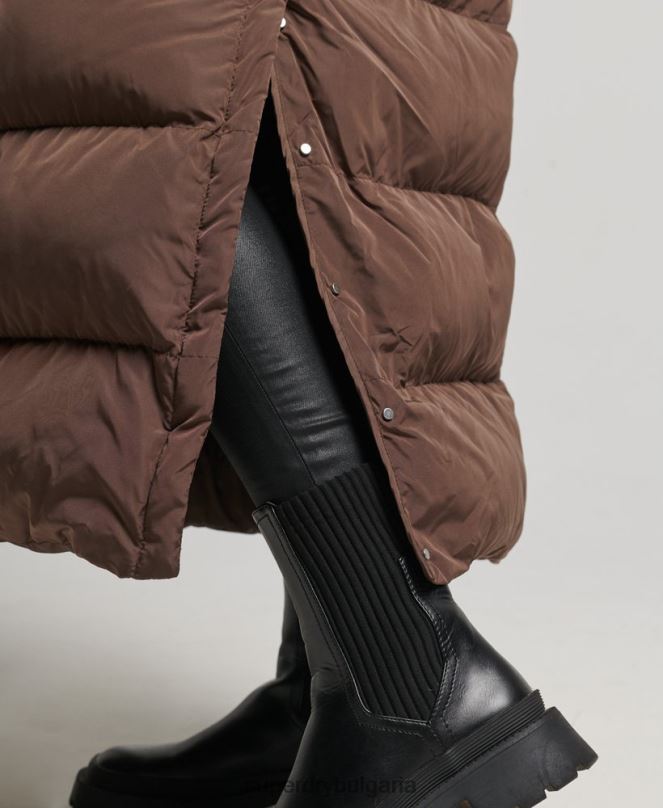 Superdry облекло N00H3579 кафяво Жени макси пухено палто с качулка