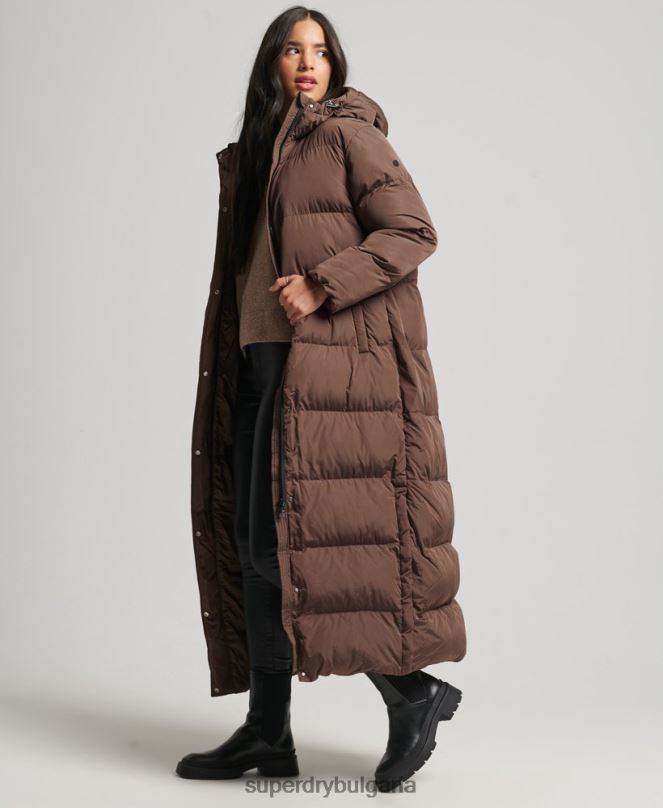 Superdry облекло N00H3579 кафяво Жени макси пухено палто с качулка