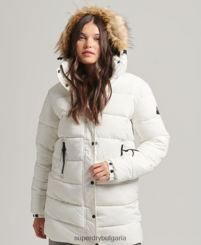 Superdry облекло N00H3586 бяло Жени междинно палто с качулка