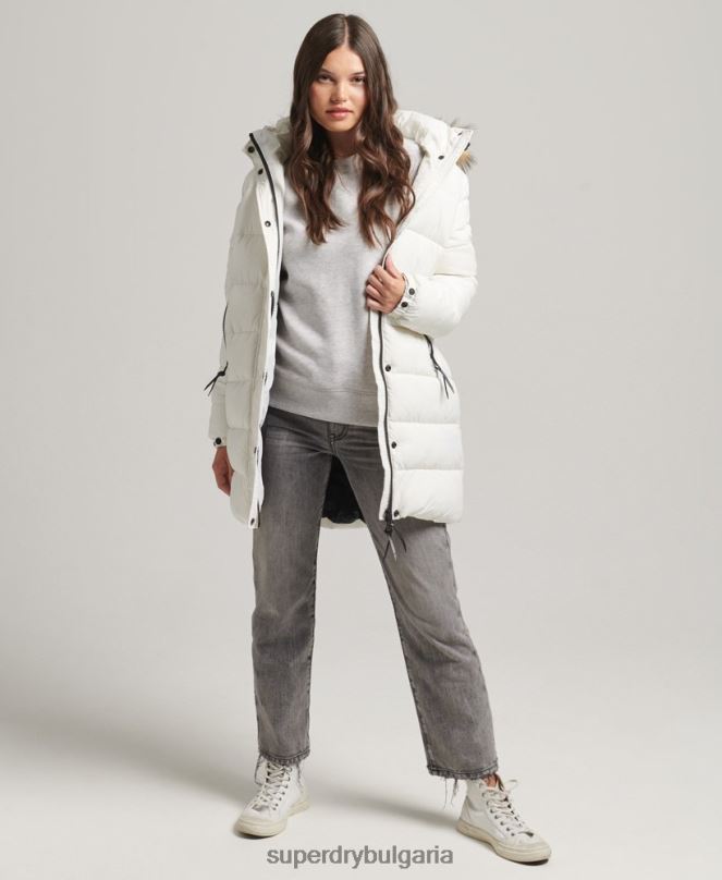 Superdry облекло N00H3586 бяло Жени междинно палто с качулка