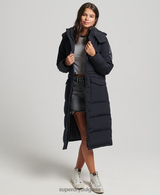 Superdry облекло N00H3588 тъмно сив Жени пухено палто everest longline