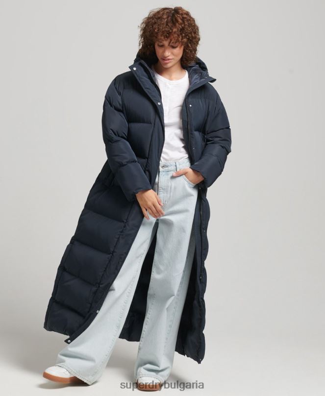 Superdry облекло N00H3594 военноморски флот Жени макси пухено палто с качулка