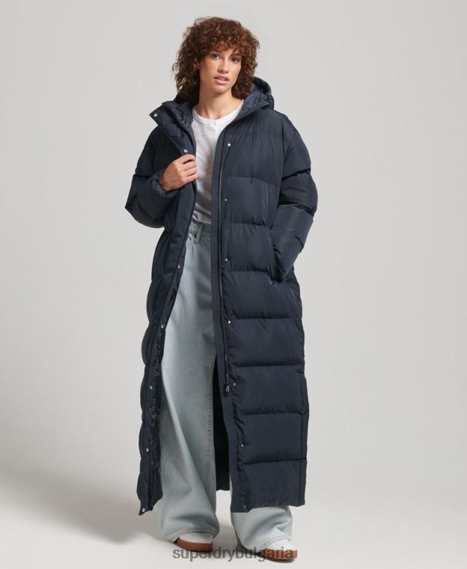 Superdry облекло N00H3594 военноморски флот Жени макси пухено палто с качулка