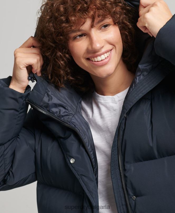 Superdry облекло N00H3594 военноморски флот Жени макси пухено палто с качулка