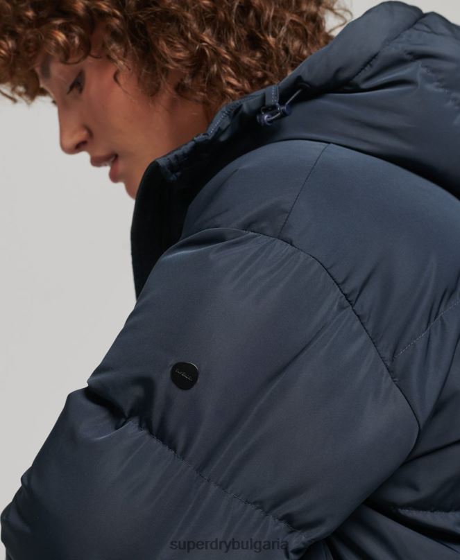 Superdry облекло N00H3594 военноморски флот Жени макси пухено палто с качулка