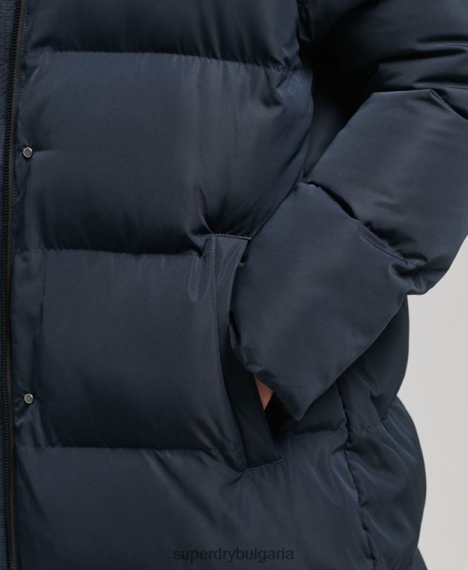 Superdry облекло N00H3594 военноморски флот Жени макси пухено палто с качулка