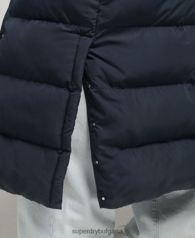 Superdry облекло N00H3594 военноморски флот Жени макси пухено палто с качулка