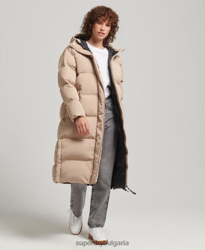 Superdry облекло N00H3595 бежово Жени пухено палто с парагади и качулка