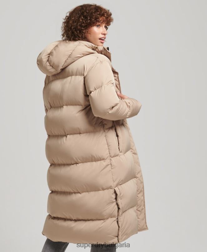 Superdry облекло N00H3595 бежово Жени пухено палто с парагади и качулка