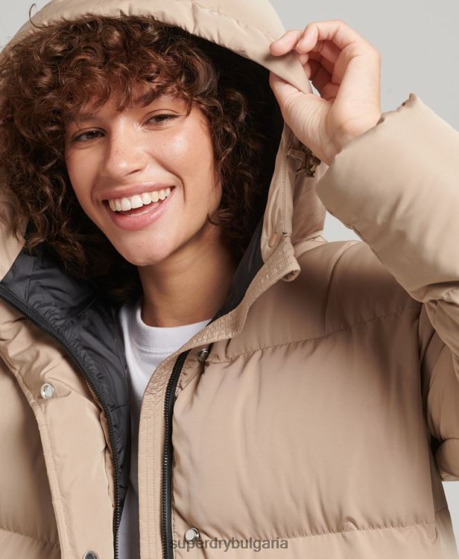 Superdry облекло N00H3595 бежово Жени пухено палто с парагади и качулка