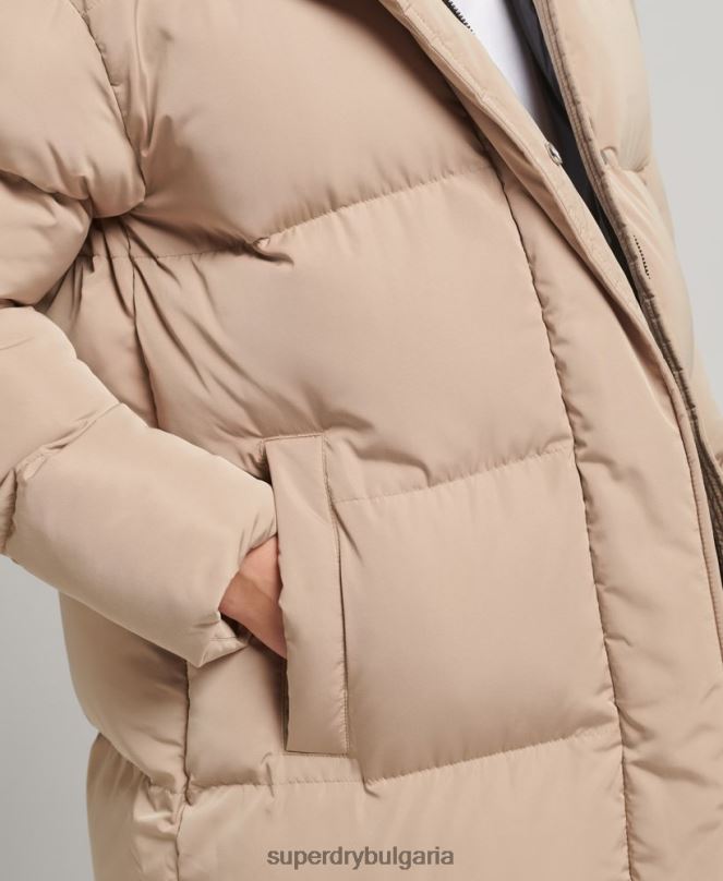 Superdry облекло N00H3595 бежово Жени пухено палто с парагади и качулка