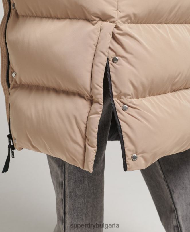 Superdry облекло N00H3595 бежово Жени пухено палто с парагади и качулка