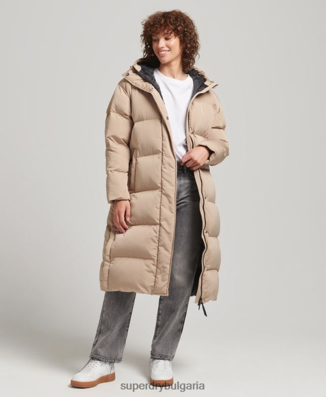 Superdry облекло N00H3595 бежово Жени пухено палто с парагади и качулка