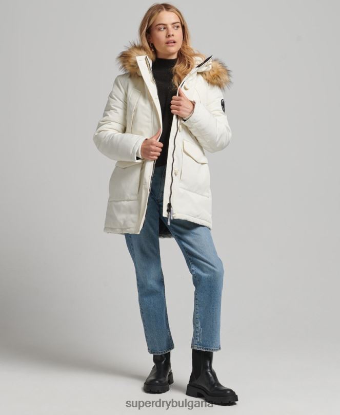Superdry облекло N00H3604 бяло Жени палто парка everest