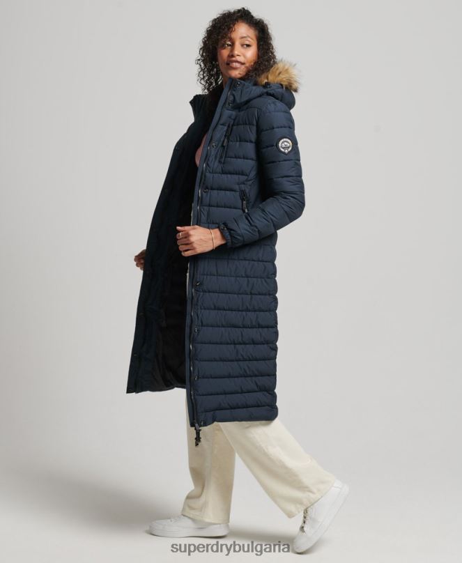 Superdry облекло N00H3622 военноморски флот Жени леко подплатено пухено палто с парагади и качулка от изкуствена кожа