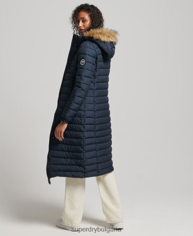 Superdry облекло N00H3622 военноморски флот Жени леко подплатено пухено палто с парагади и качулка от изкуствена кожа