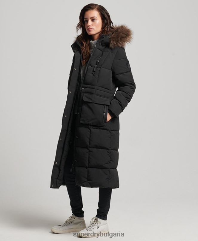 Superdry облекло N00H3623 черен Жени палто everest с парагади от изкуствена кожа