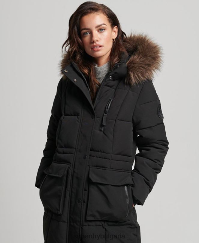 Superdry облекло N00H3623 черен Жени палто everest с парагади от изкуствена кожа
