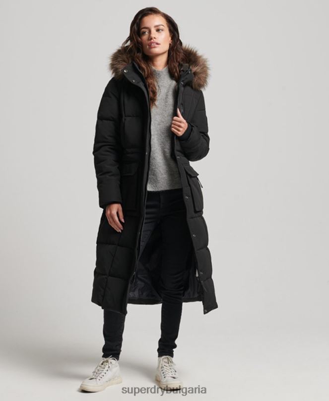 Superdry облекло N00H3623 черен Жени палто everest с парагади от изкуствена кожа