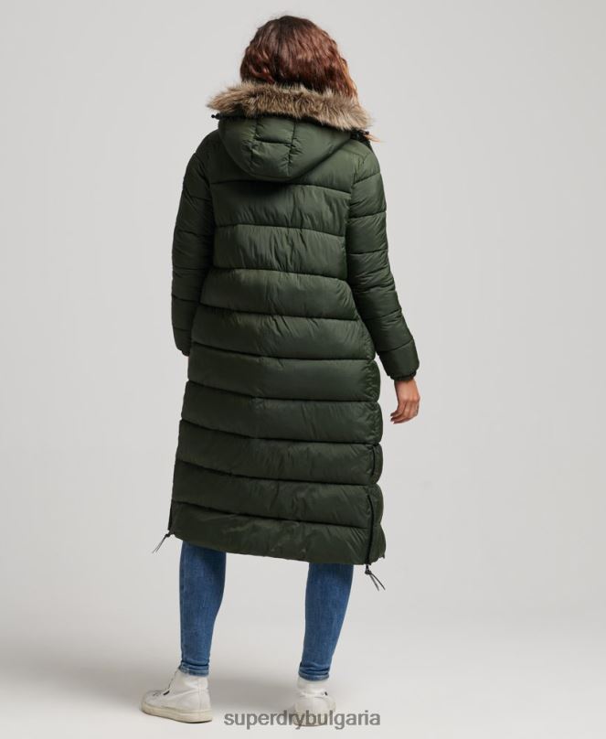 Superdry облекло N00H3626 зелено Жени пухено палто с парагади и качулка от изкуствена кожа