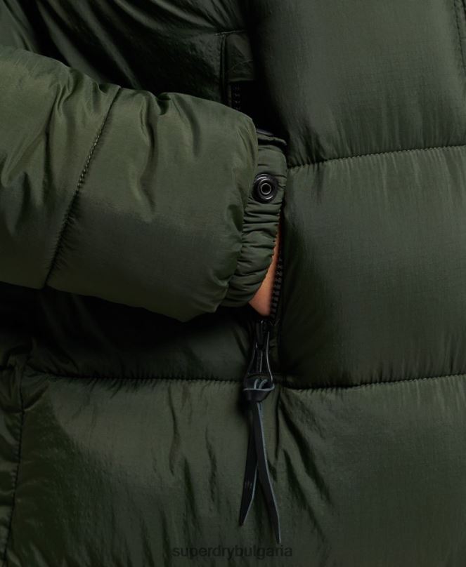 Superdry облекло N00H3626 зелено Жени пухено палто с парагади и качулка от изкуствена кожа