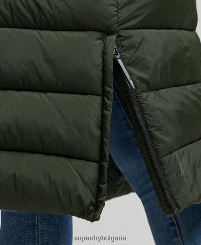 Superdry облекло N00H3626 зелено Жени пухено палто с парагади и качулка от изкуствена кожа